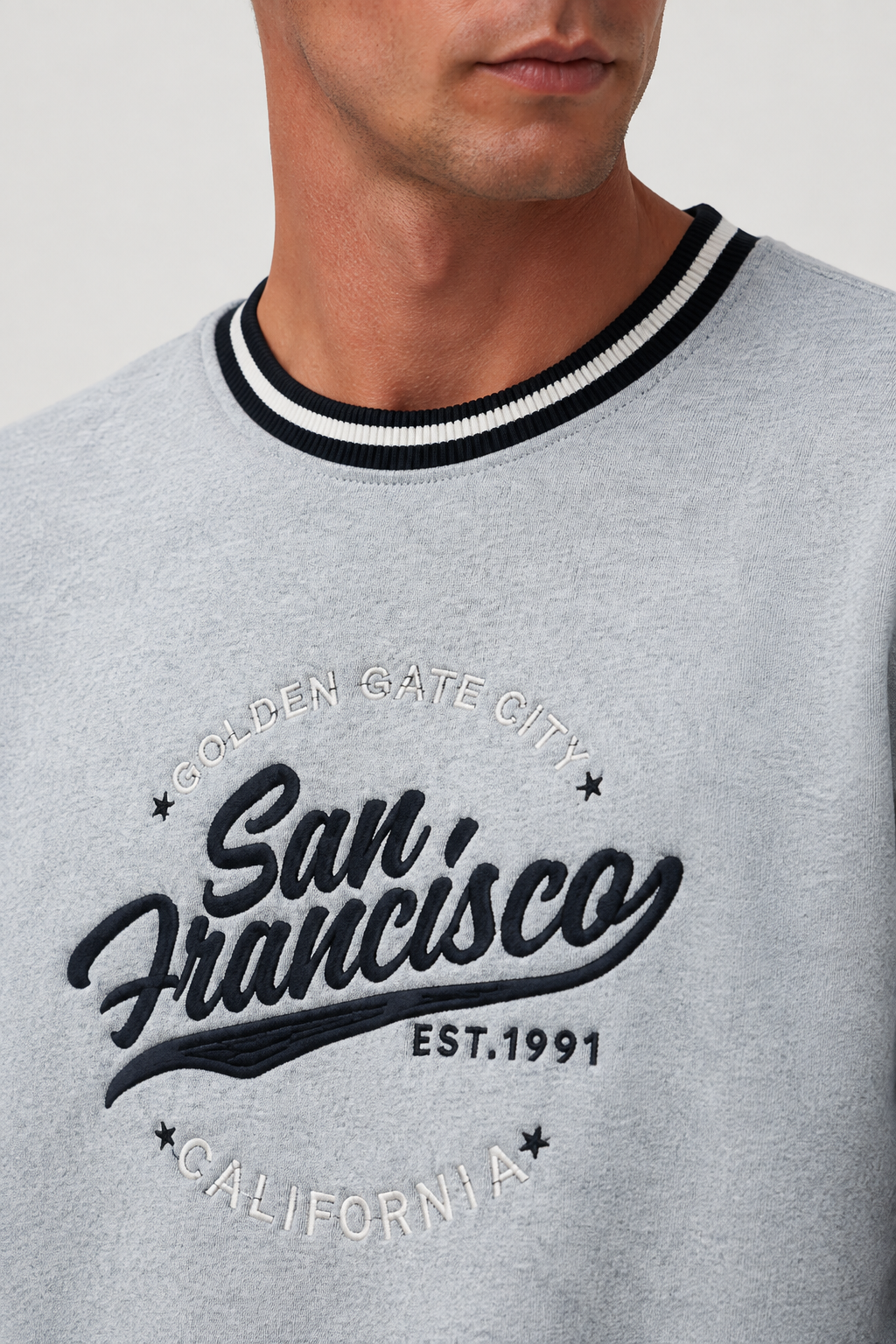 Men’s Grey Melange Cotton Fleece Crew Neck Sweatshirt – Regular Fit Full Sleeve Graphic Winter Sweatshirt