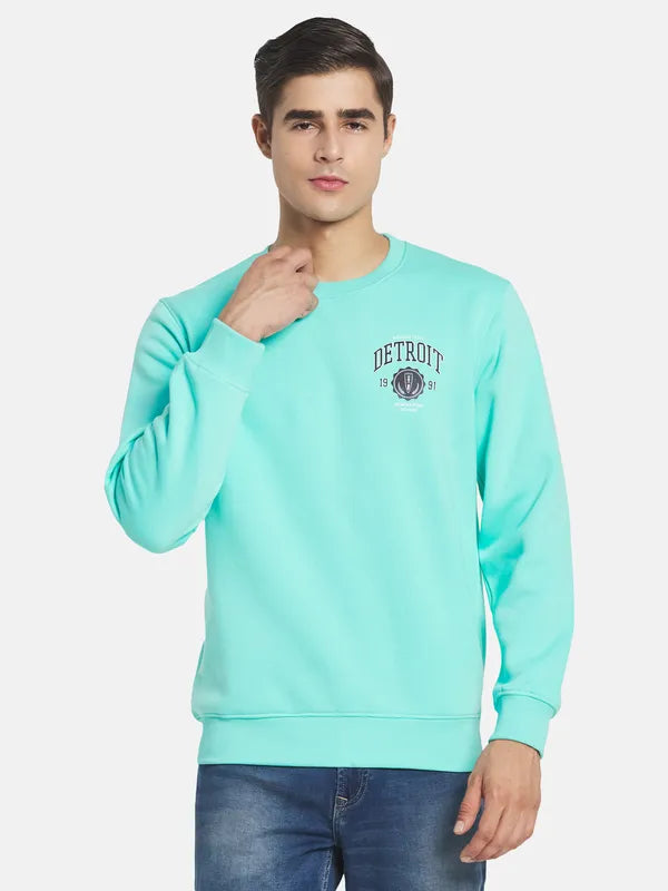 Men Turquoise Blue Printed Sweatshirt