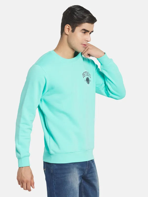 Men Turquoise Blue Printed Sweatshirt