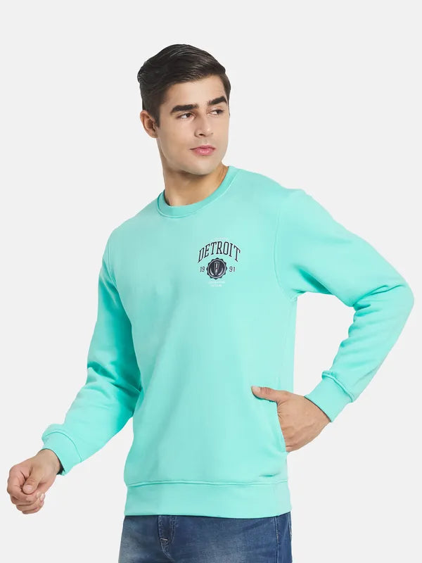 Men Turquoise Blue Printed Sweatshirt