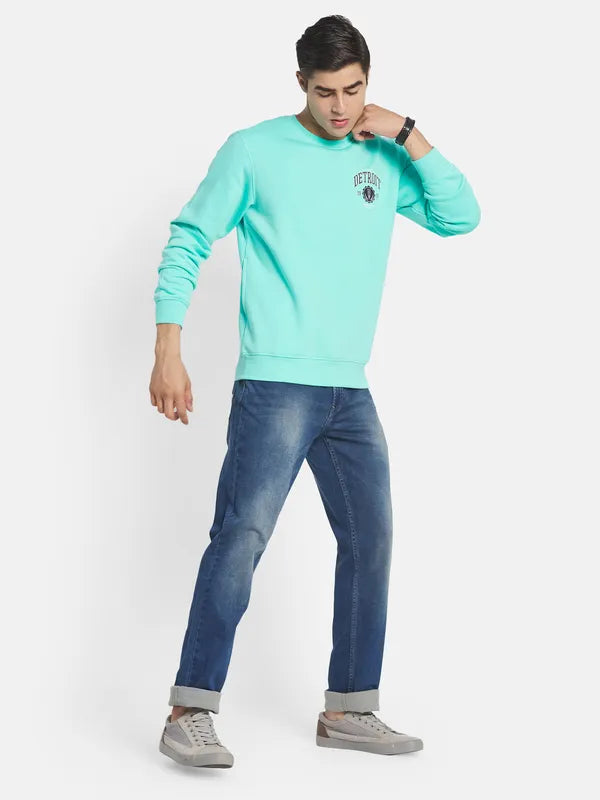 Men Turquoise Blue Printed Sweatshirt