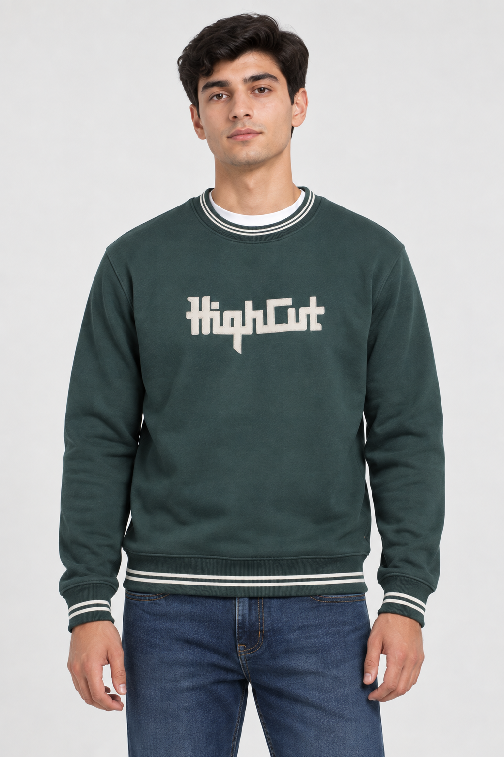 Men’s Regular Fit Cotton Brushed Fleece Graphic Sweatshirt – Hunter Green