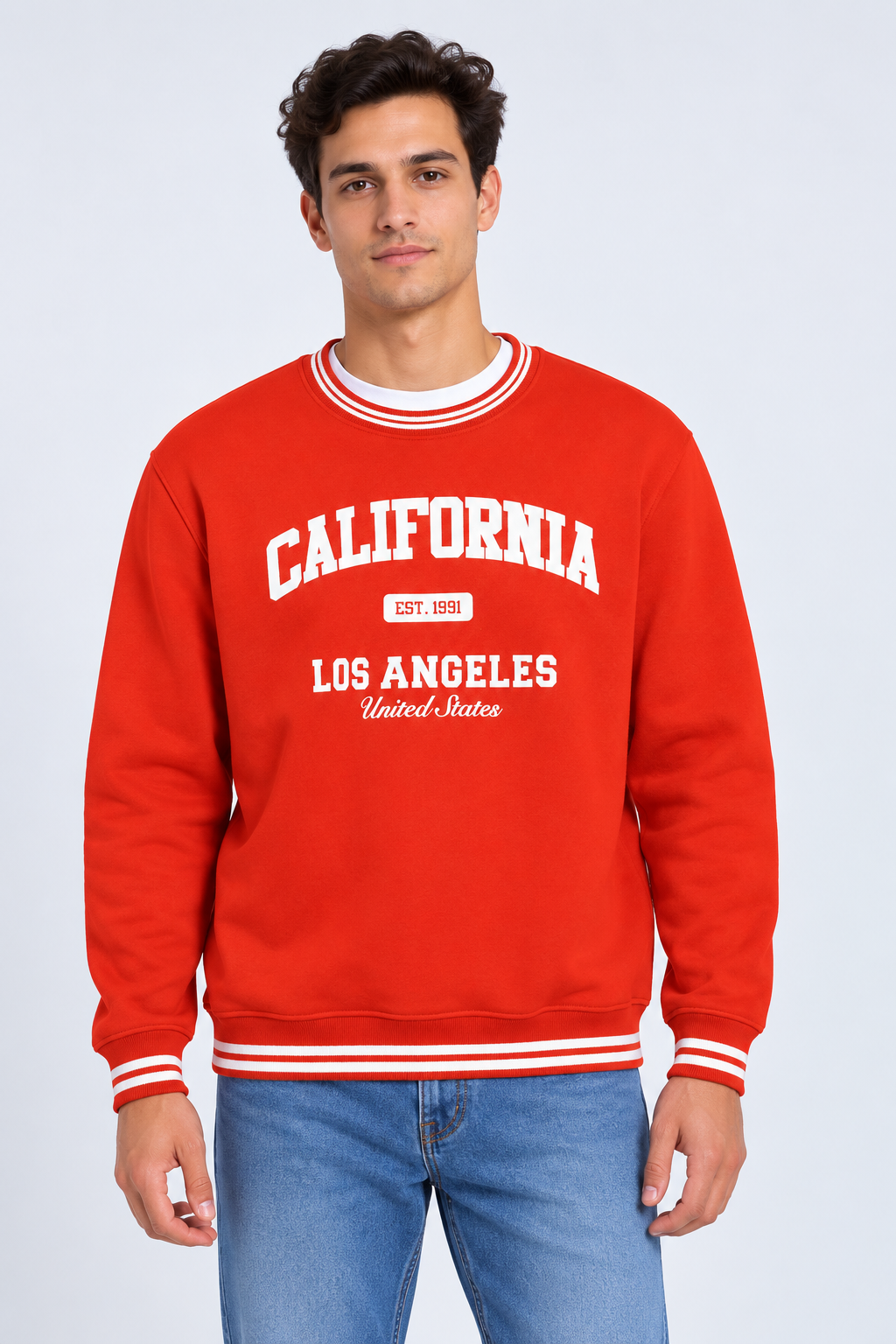 Men’s Regular Fit Cotton Brushed Fleece Graphic Sweatshirt – Orange