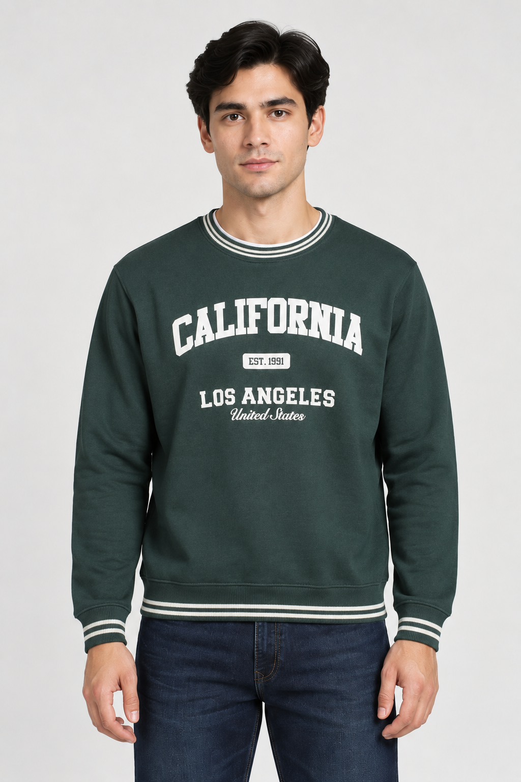 Men’s Regular Fit Cotton Brushed Fleece Graphic Sweatshirt – Pine