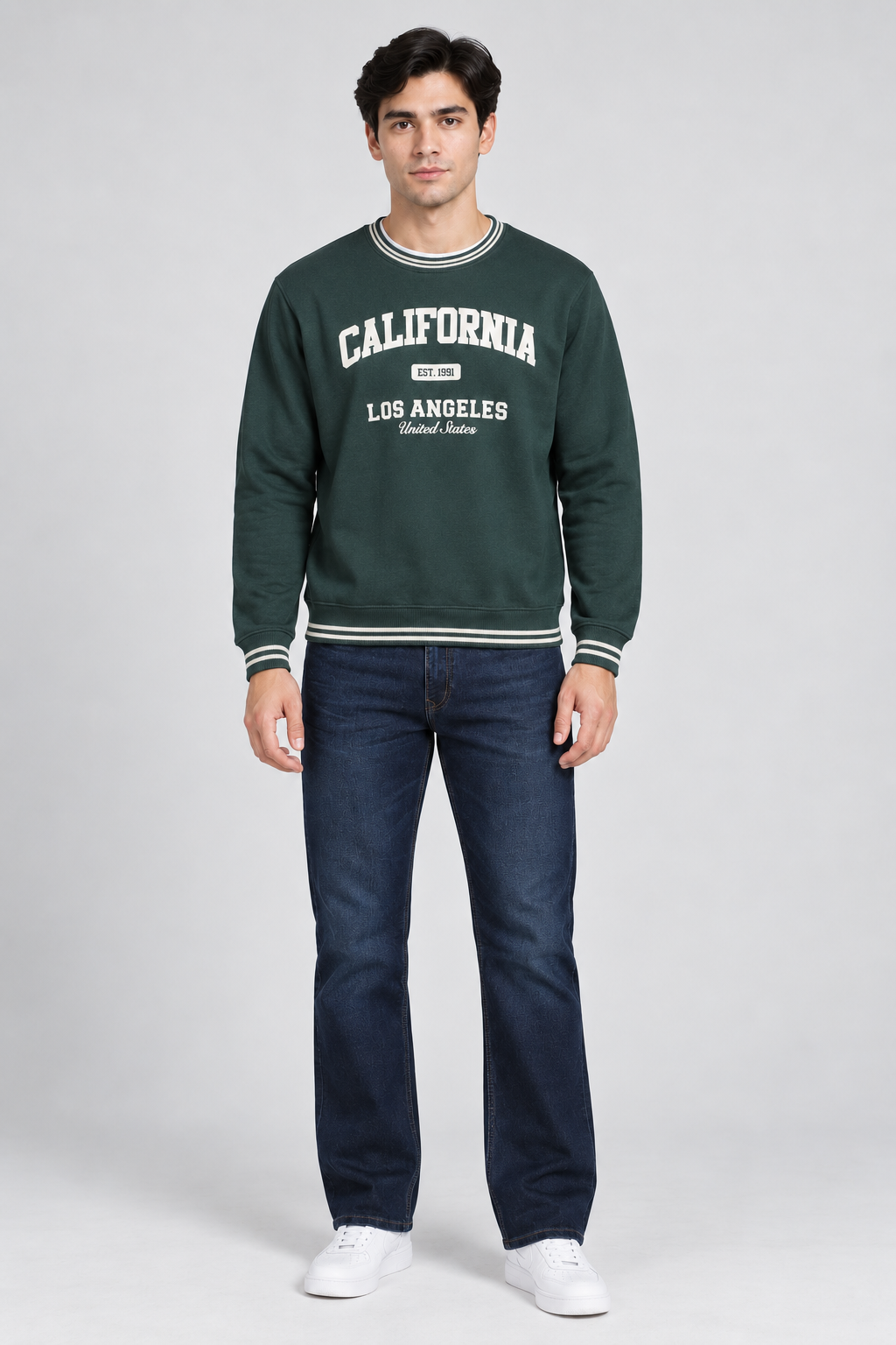 Men’s Regular Fit Cotton Brushed Fleece Graphic Sweatshirt – Pine