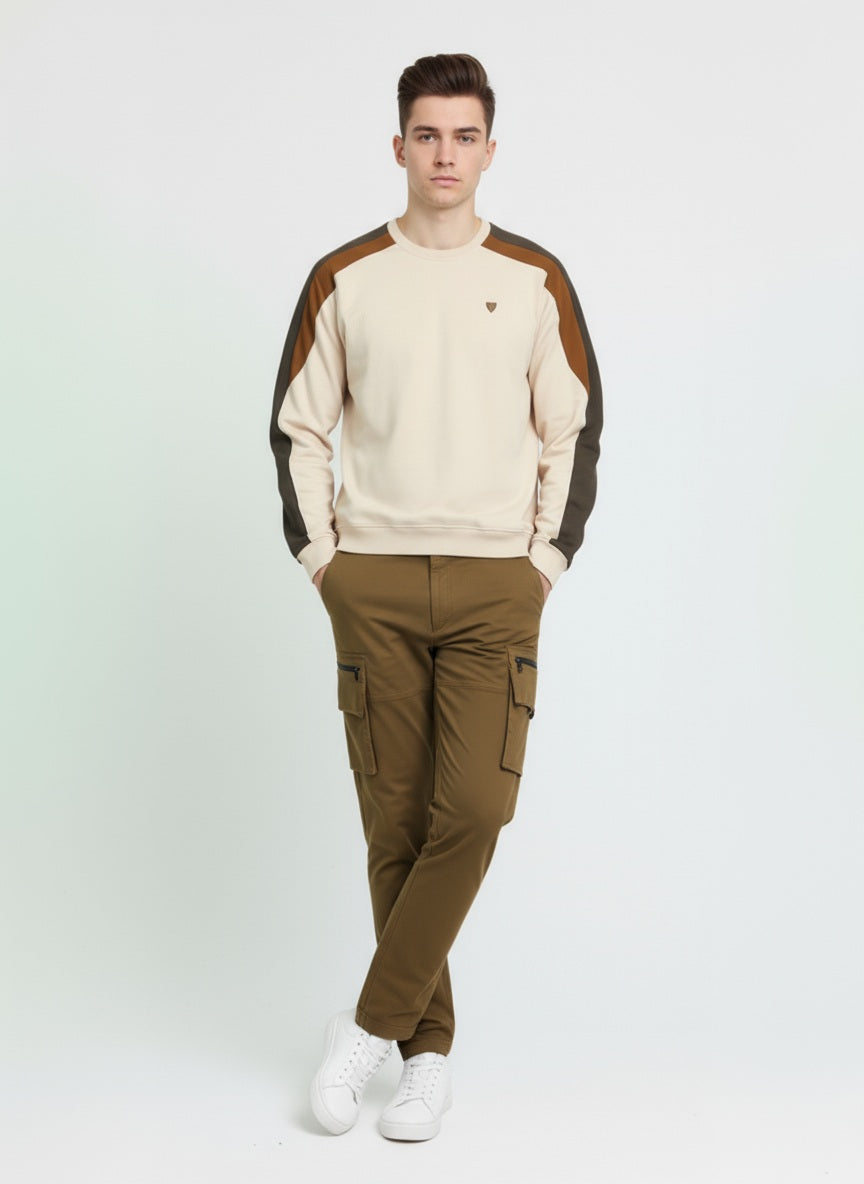 Octave Men Tobacco Round Neck Colourblocked Sweatshirt