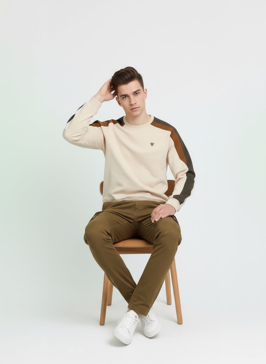 Octave Men Tobacco Round Neck Colourblocked Sweatshirt