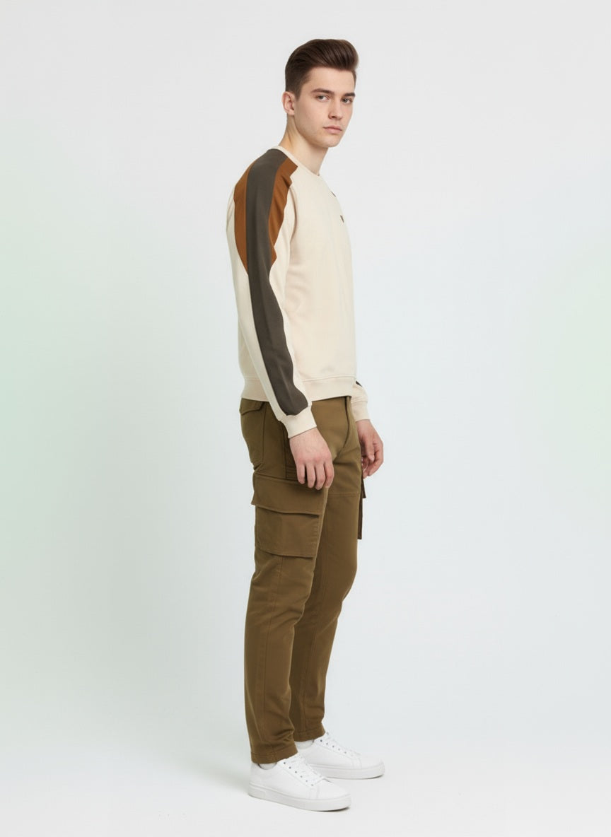 Octave Men Tobacco Round Neck Colourblocked Sweatshirt