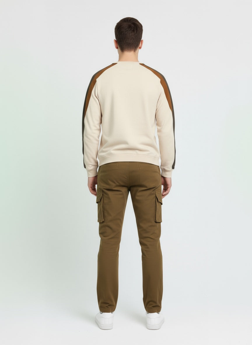 Octave Men Tobacco Round Neck Colourblocked Sweatshirt