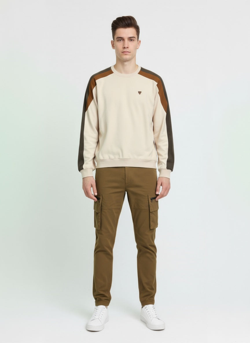 Octave Men Tobacco Round Neck Colourblocked Sweatshirt