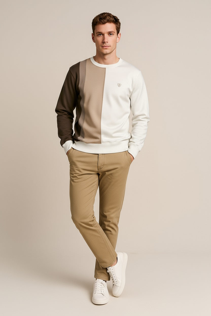 Octave Men Tobacco Colourblocked Round Neck Sweatshirt