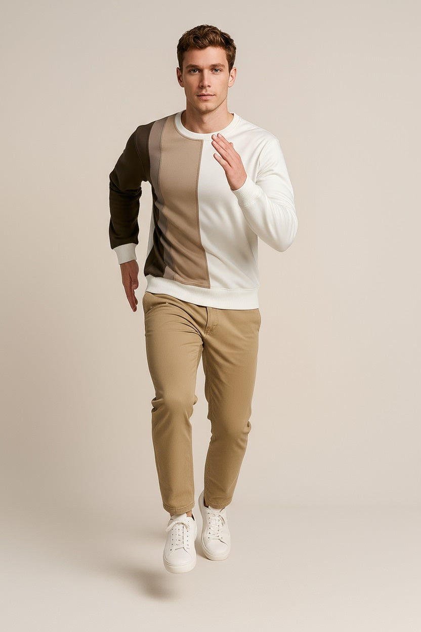 Octave Men Tobacco Colourblocked Round Neck Sweatshirt