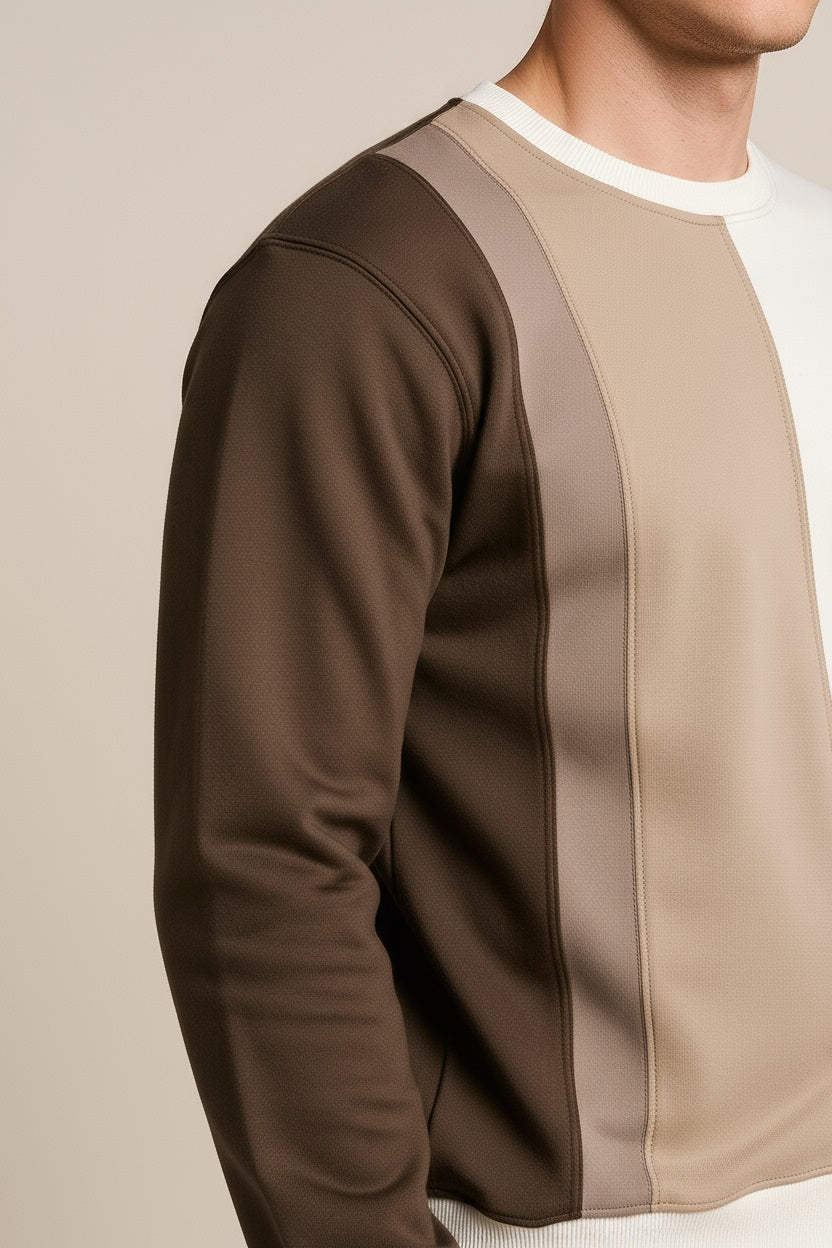 Octave Men Tobacco Colourblocked Round Neck Sweatshirt