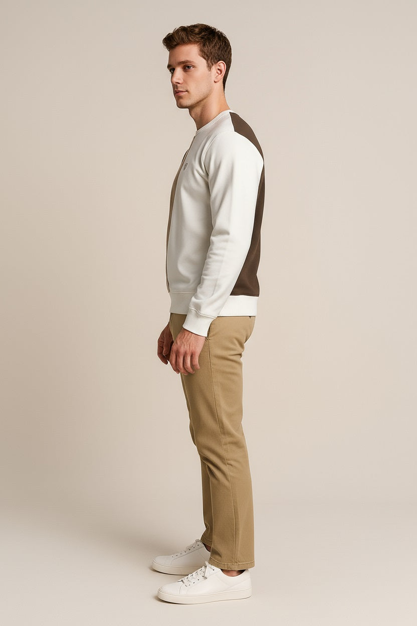 Octave Men Tobacco Colourblocked Round Neck Sweatshirt