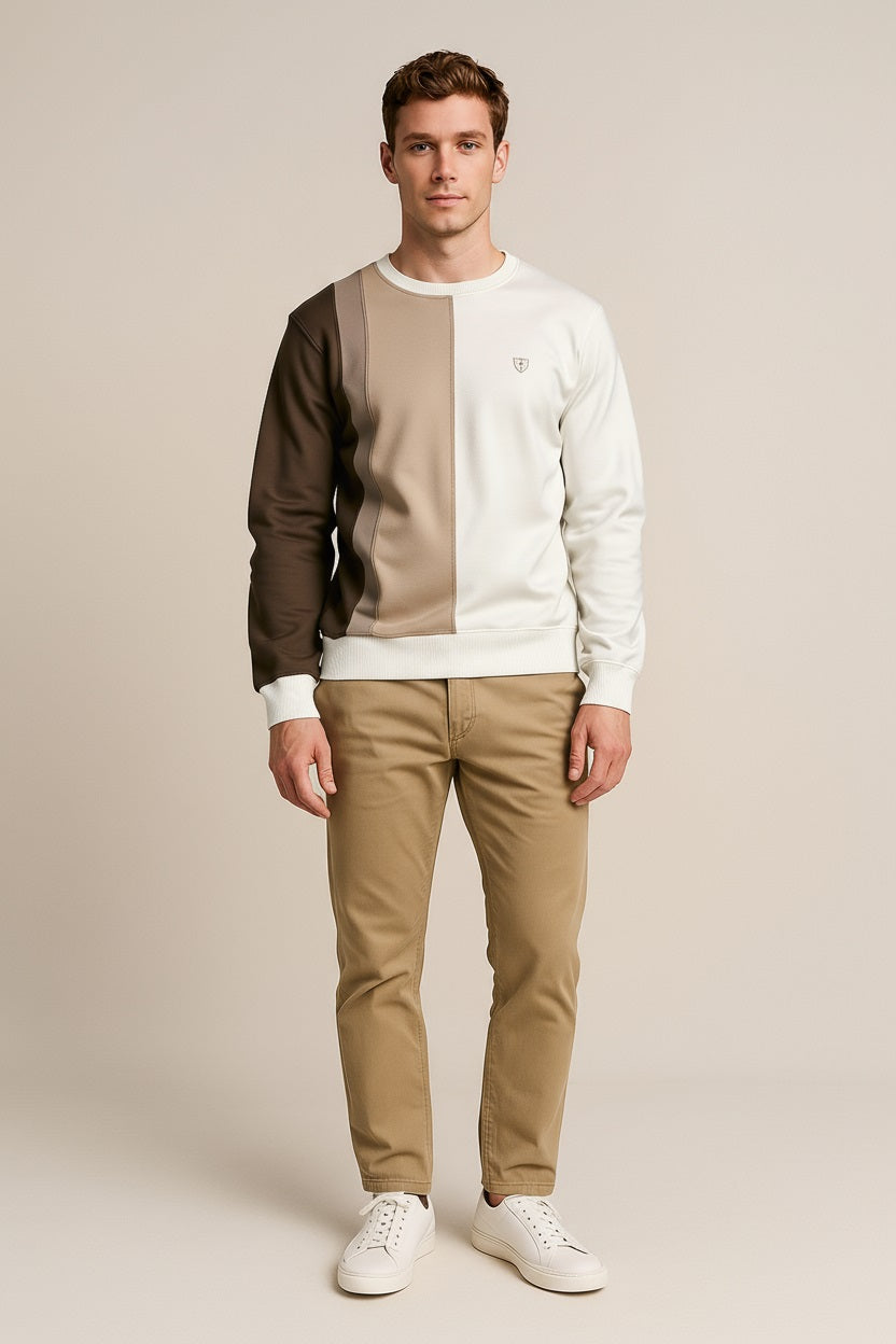 Octave Men Tobacco Colourblocked Round Neck Sweatshirt