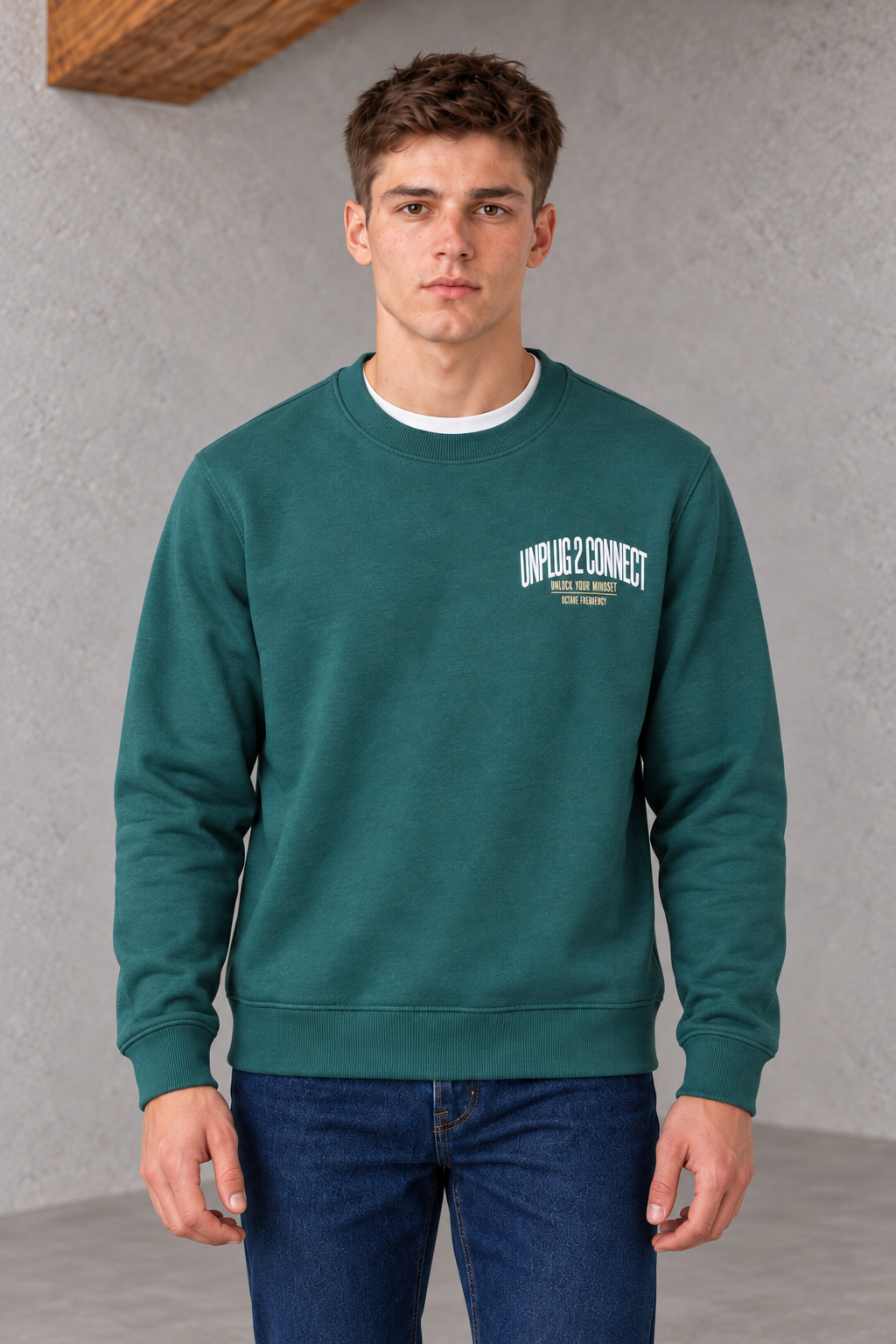 Men’s Pine Green Regular Fit Cotton Brushed Fleece Graphic Sweatshirt