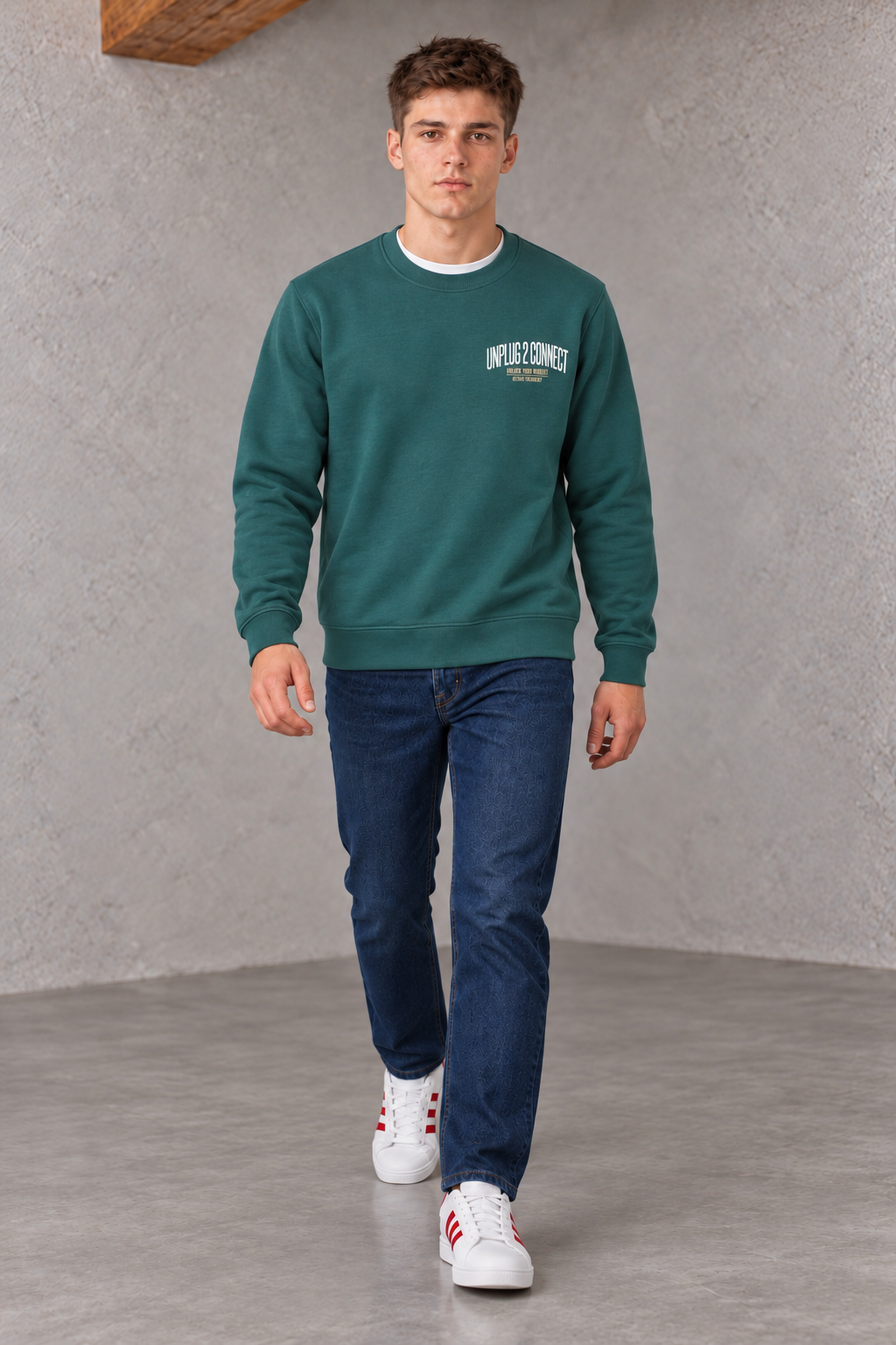 Men’s Pine Green Regular Fit Cotton Brushed Fleece Graphic Sweatshirt
