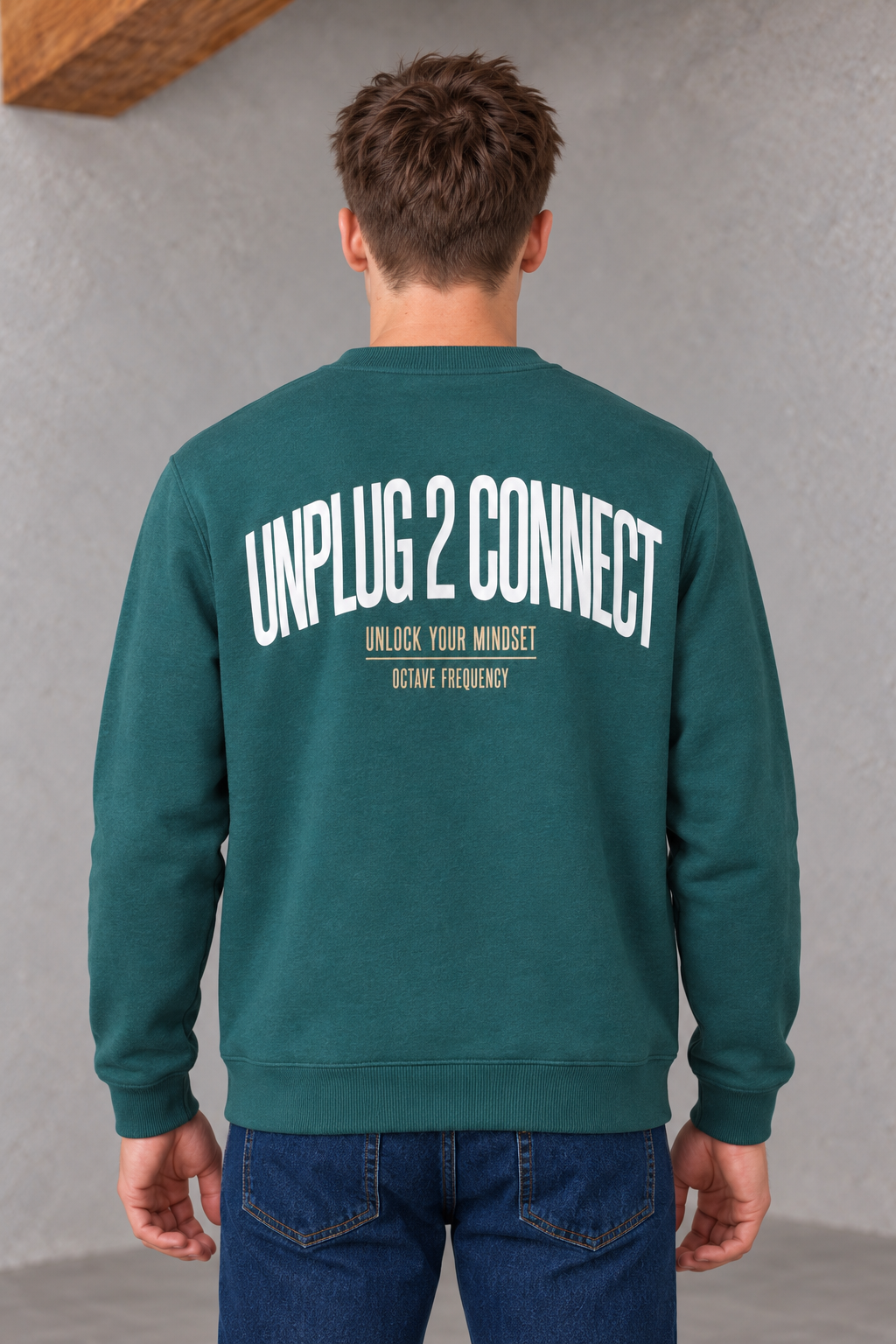 Men’s Pine Green Regular Fit Cotton Brushed Fleece Graphic Sweatshirt