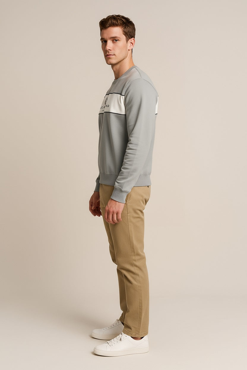 Octave Men Silver Colourblocked Round Neck Sweatshirt