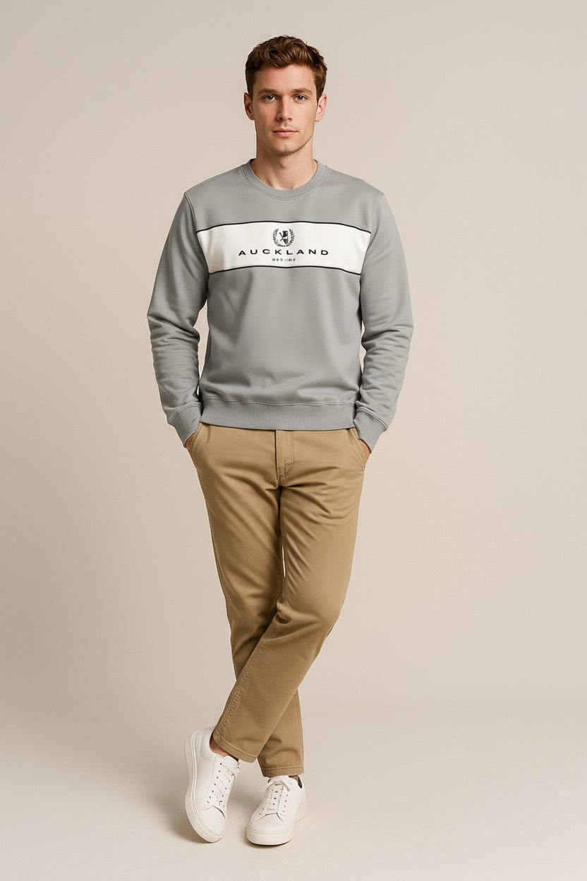 Octave Men Silver Colourblocked Round Neck Sweatshirt