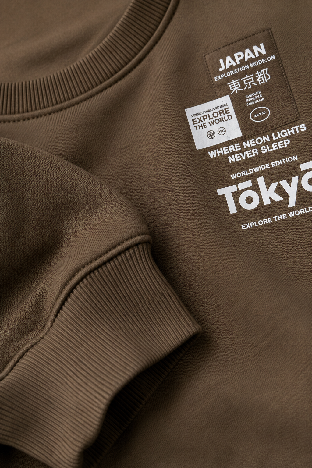 Men's Regular Fit Cocoa Brown Brushed Cotton Fleece Sweatshirt with Tokyo Graphic Print-J-233W26