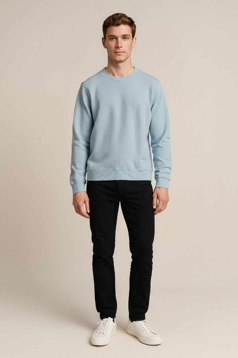 Octave Men Oxford Blue Solid Round Neck Sweatshirt