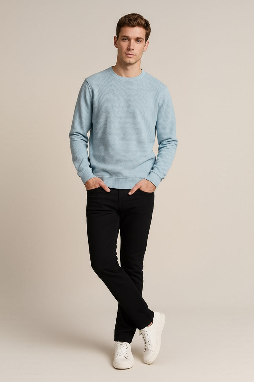 Octave Men Oxford Blue Solid Round Neck Sweatshirt