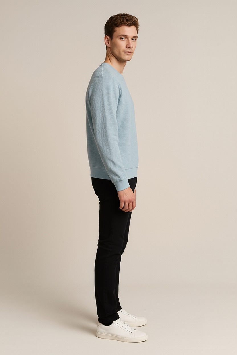 Octave Men Oxford Blue Solid Round Neck Sweatshirt