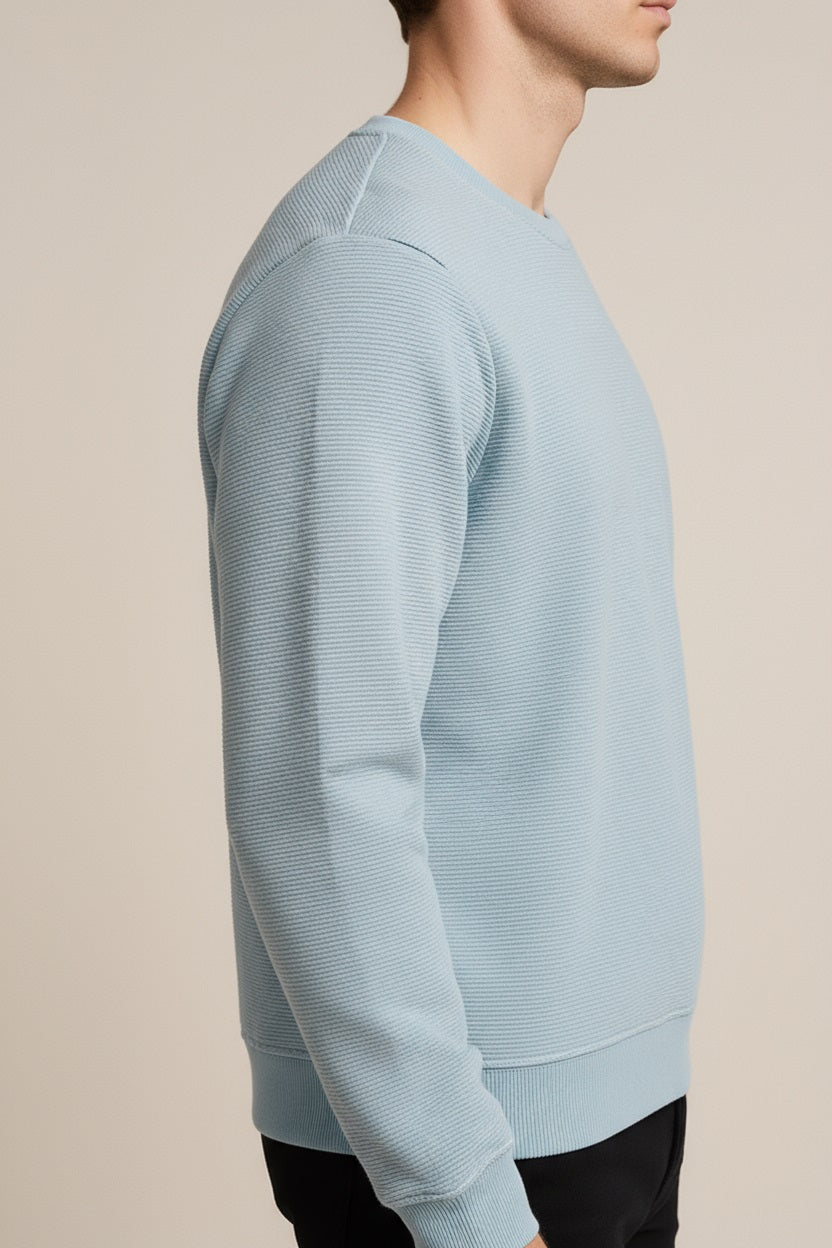 Octave Men Oxford Blue Solid Round Neck Sweatshirt