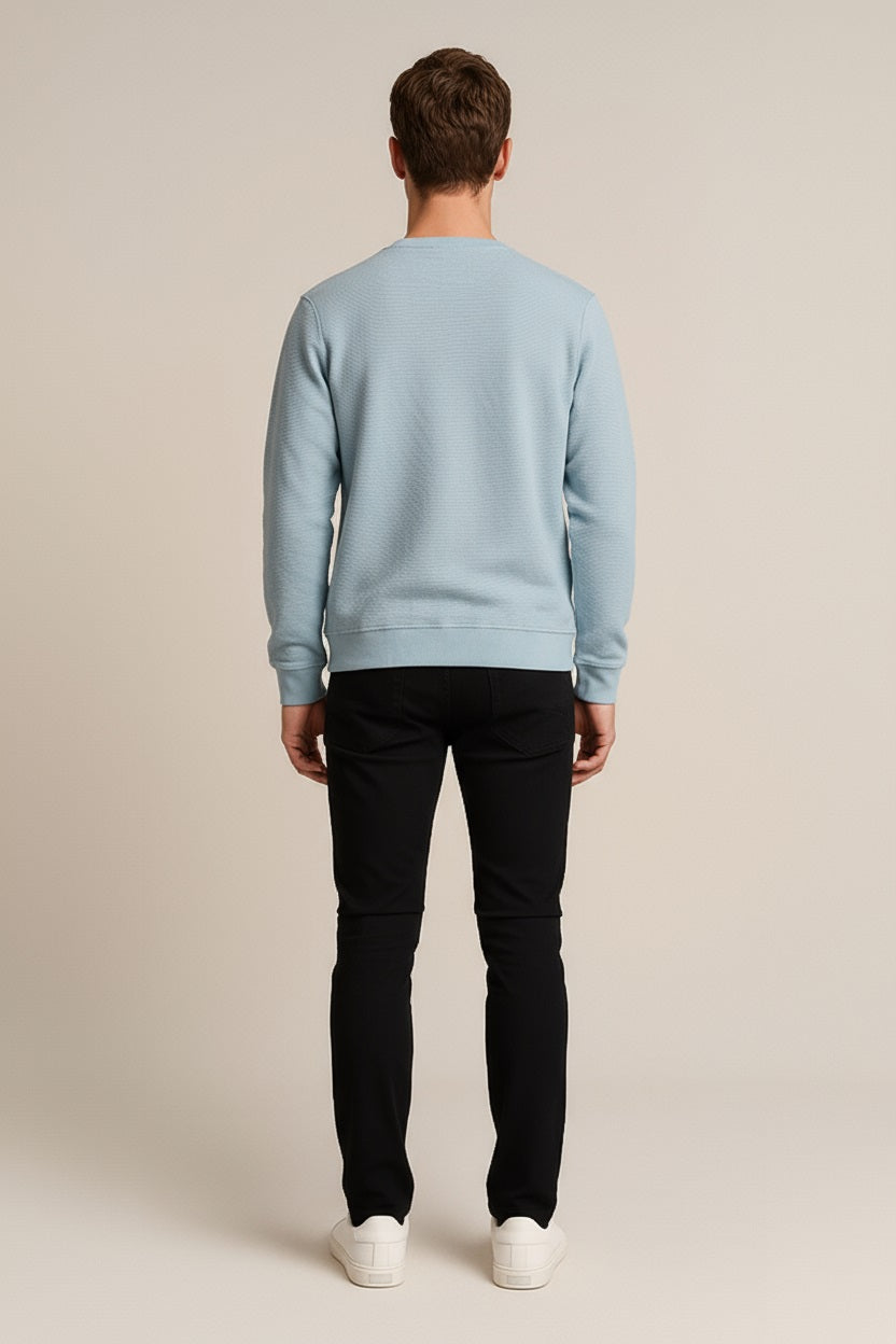 Octave Men Oxford Blue Solid Round Neck Sweatshirt