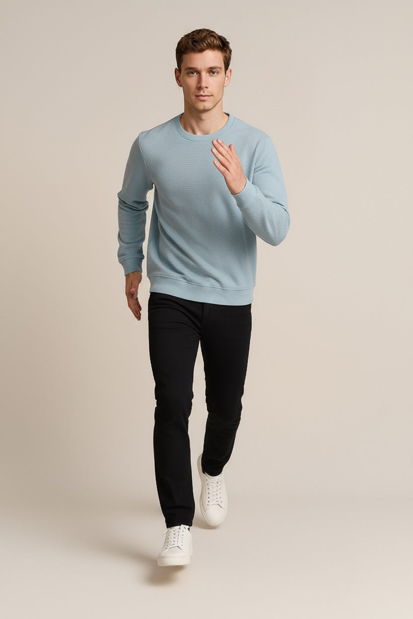 Octave Men Oxford Blue Solid Round Neck Sweatshirt