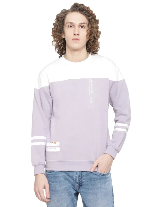 Octave Men Purple Colourblocked Fleece Sweatshirt