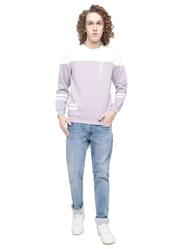 Octave Men Purple Colourblocked Fleece Sweatshirt