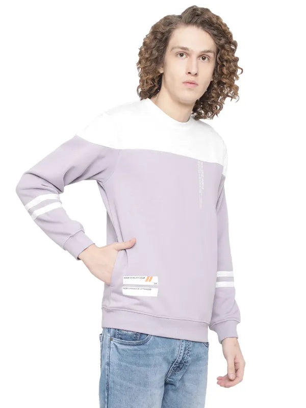 Octave Men Purple Colourblocked Fleece Sweatshirt