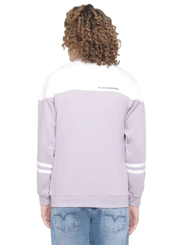 Octave Men Purple Colourblocked Fleece Sweatshirt