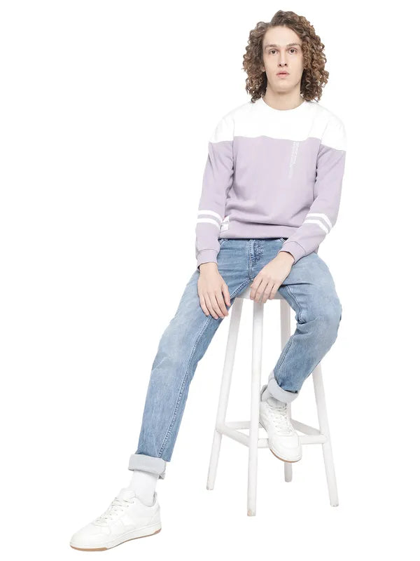 Octave Men Purple Colourblocked Fleece Sweatshirt