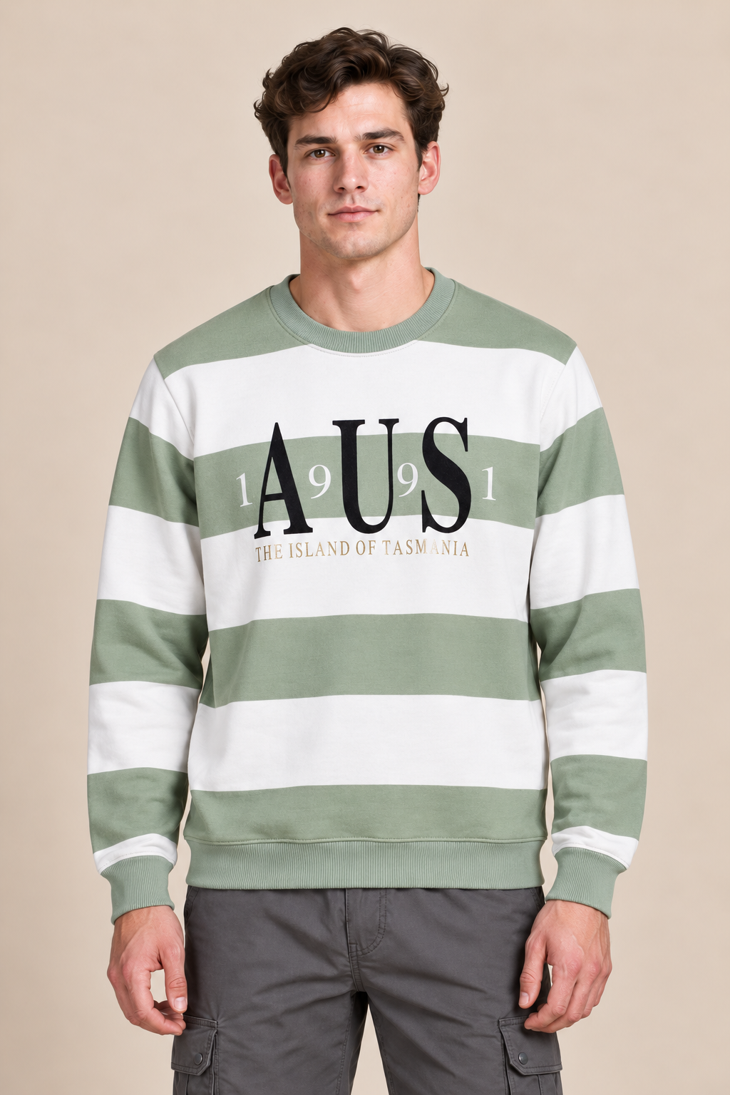 Men’s Mint Cotton Blend Graphic Sweatshirt – Regular Fit Crew Neck
