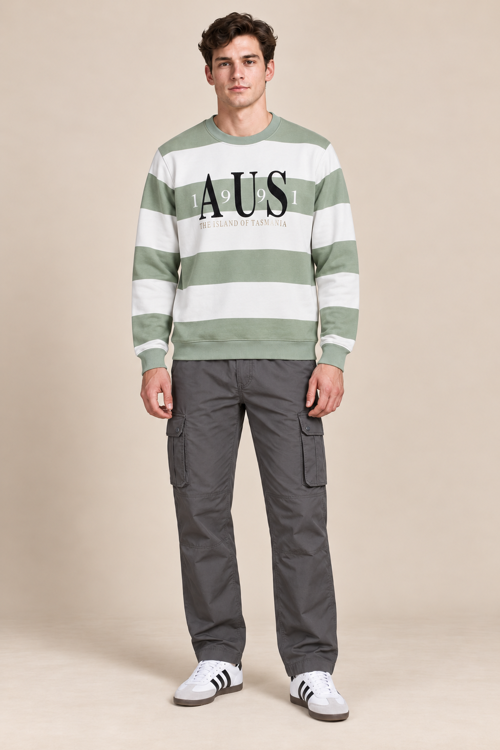 Men’s Mint Cotton Blend Graphic Sweatshirt – Regular Fit Crew Neck