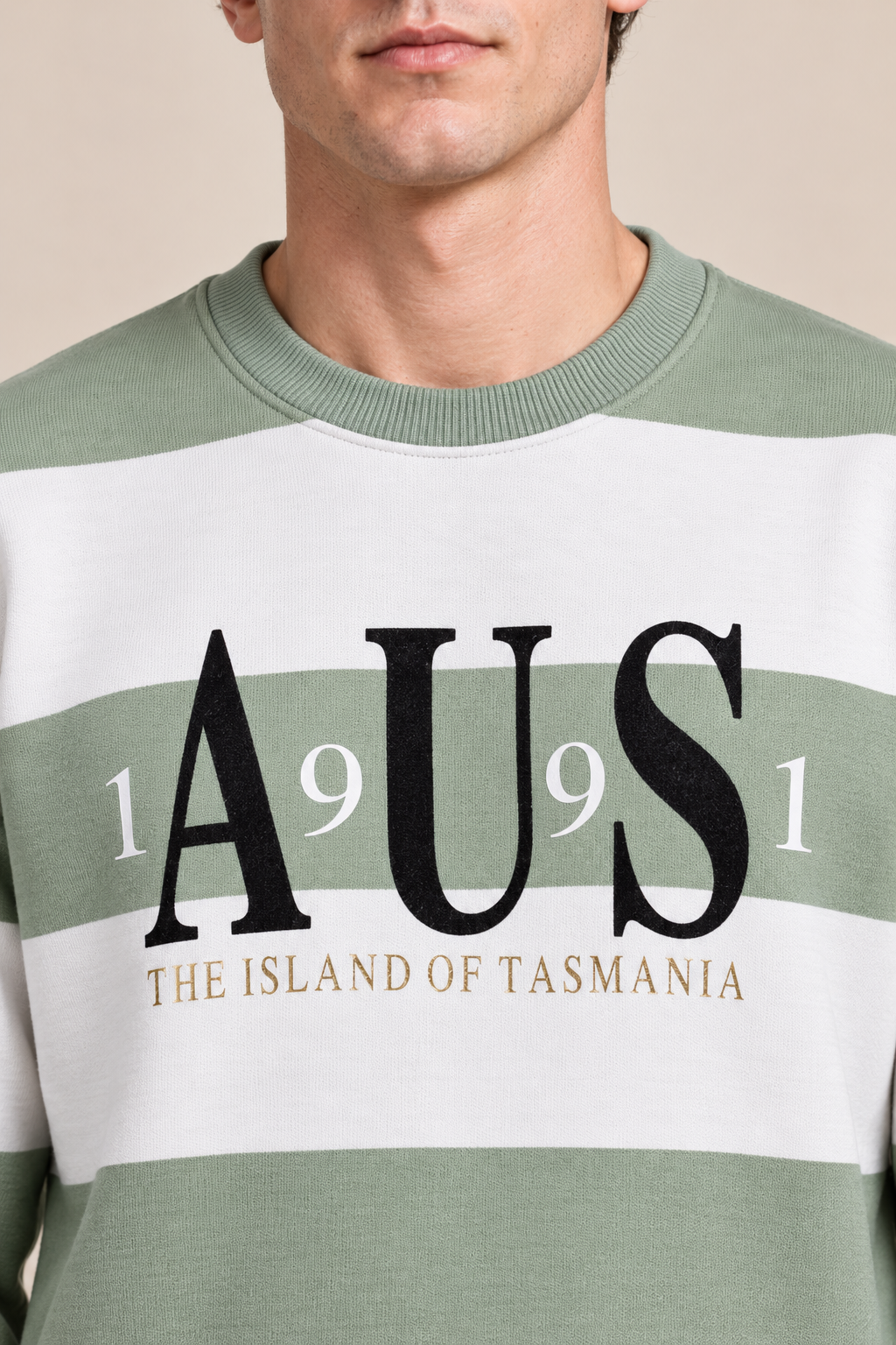 Men’s Mint Cotton Blend Graphic Sweatshirt – Regular Fit Crew Neck