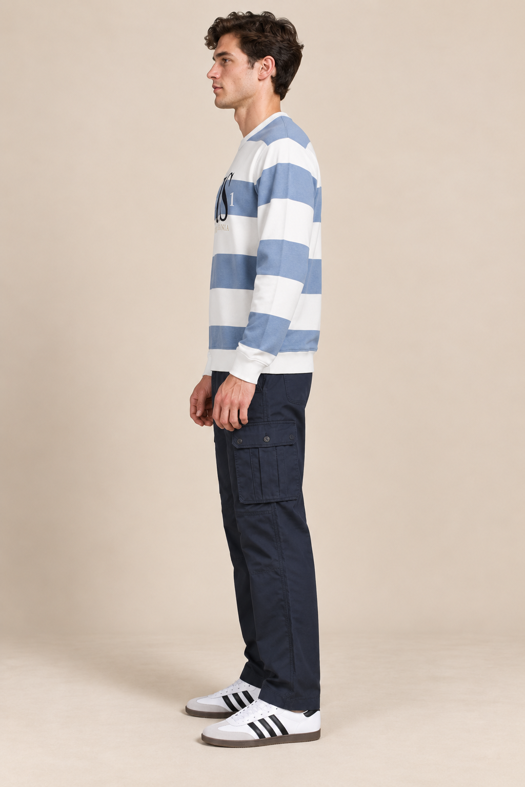 Men’s Oxford Blue Cotton Blend Graphic Sweatshirt – Regular Fit Crew Neck