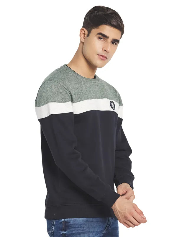 Octave Men Navy Blue Colourblocked Fleece Sweatshirt