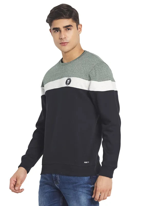 Octave Men Navy Blue Colourblocked Fleece Sweatshirt