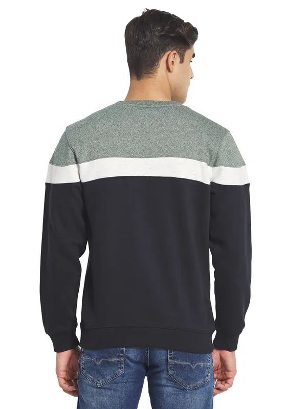 Octave Men Navy Blue Colourblocked Fleece Sweatshirt