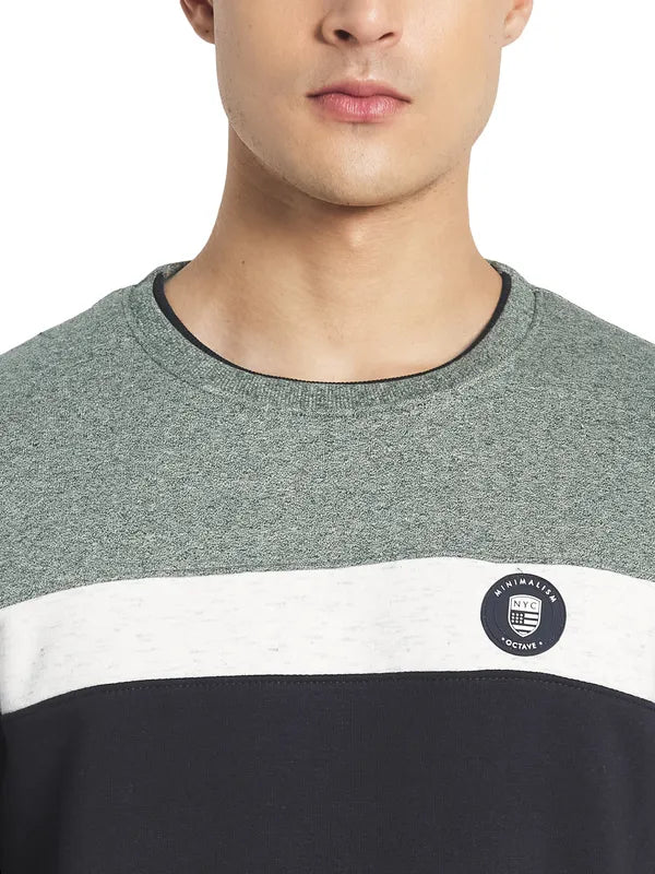 Octave Men Navy Blue Colourblocked Fleece Sweatshirt