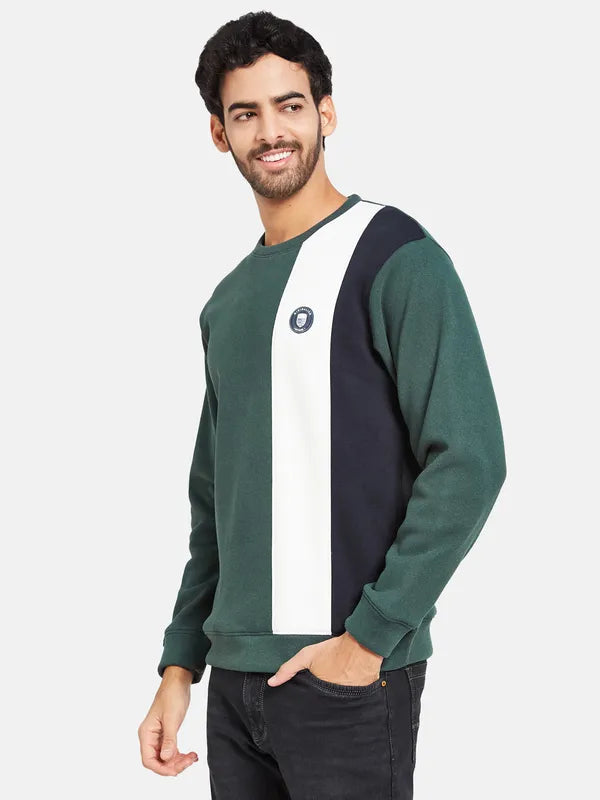 Octave Men Green Colourblocked Sweatshirt