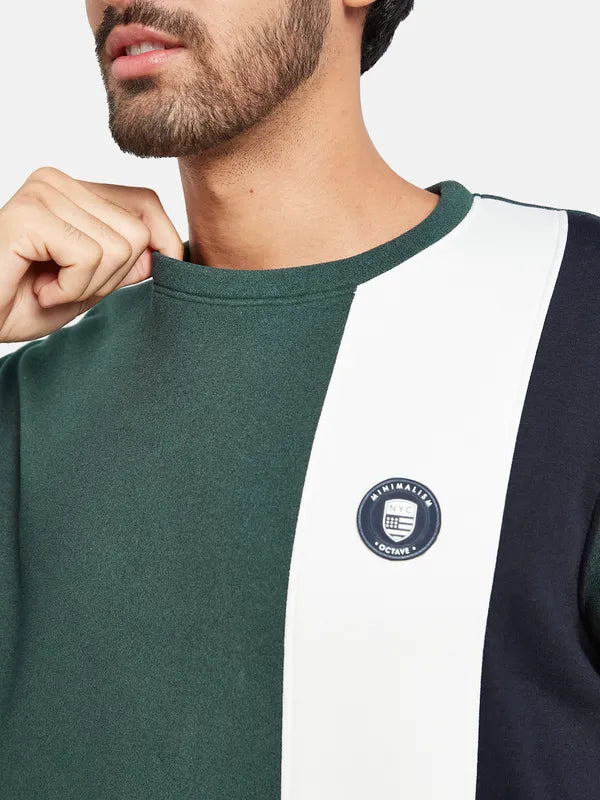 Octave Men Green Colourblocked Sweatshirt