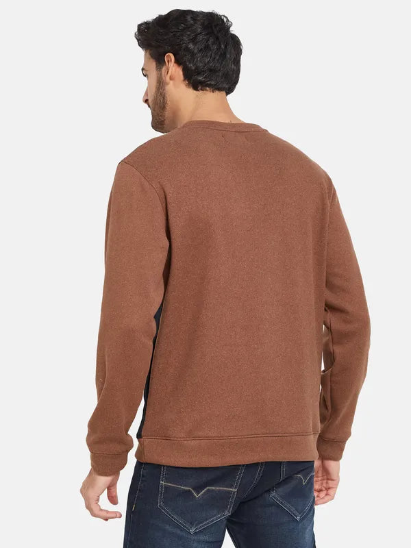 Octave Men Brown Colourblocked Sweatshirt