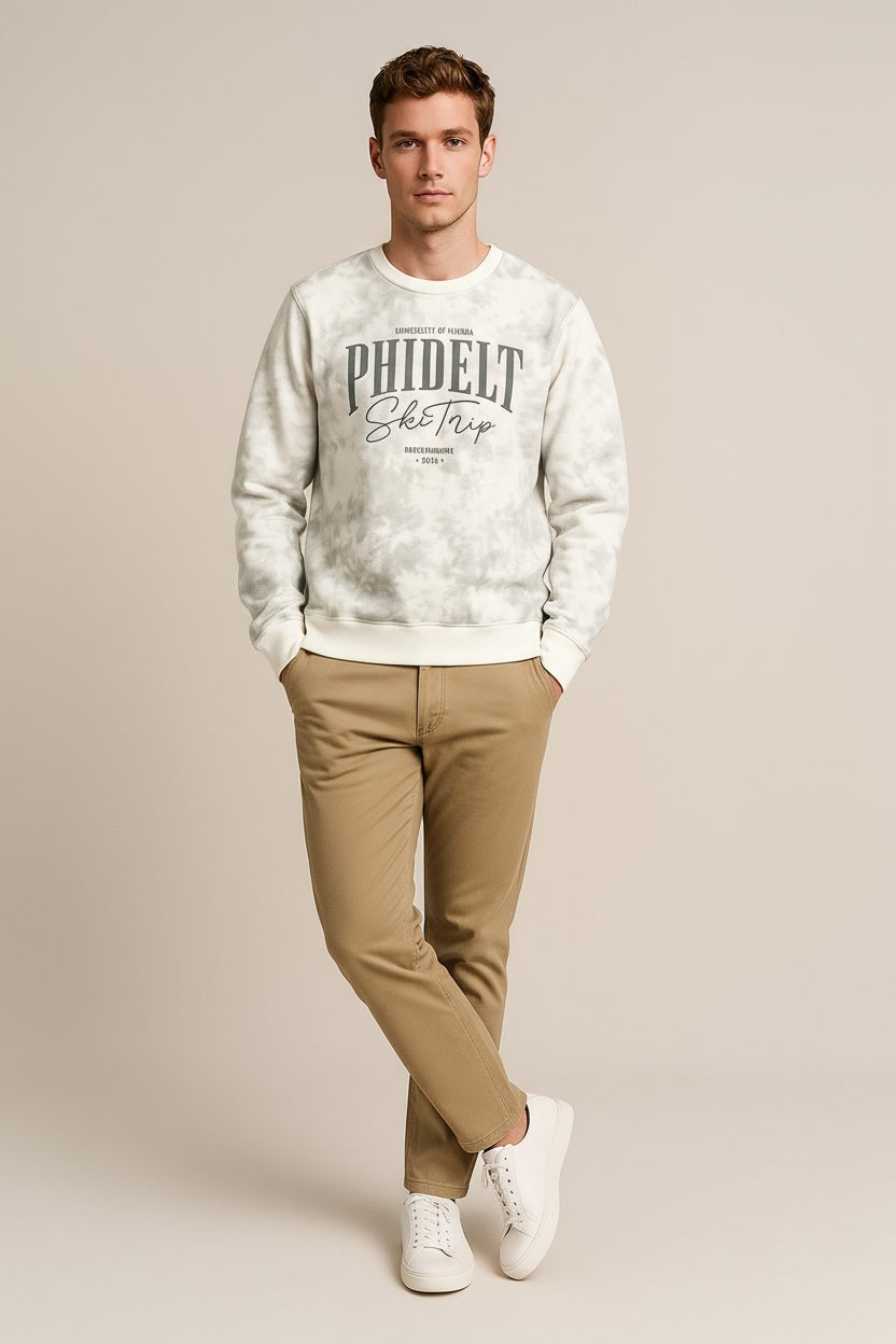Ocatve Men Off White Camouflage Round Neck Sweatshirt