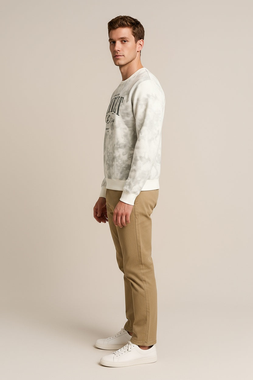 Ocatve Men Off White Camouflage Round Neck Sweatshirt
