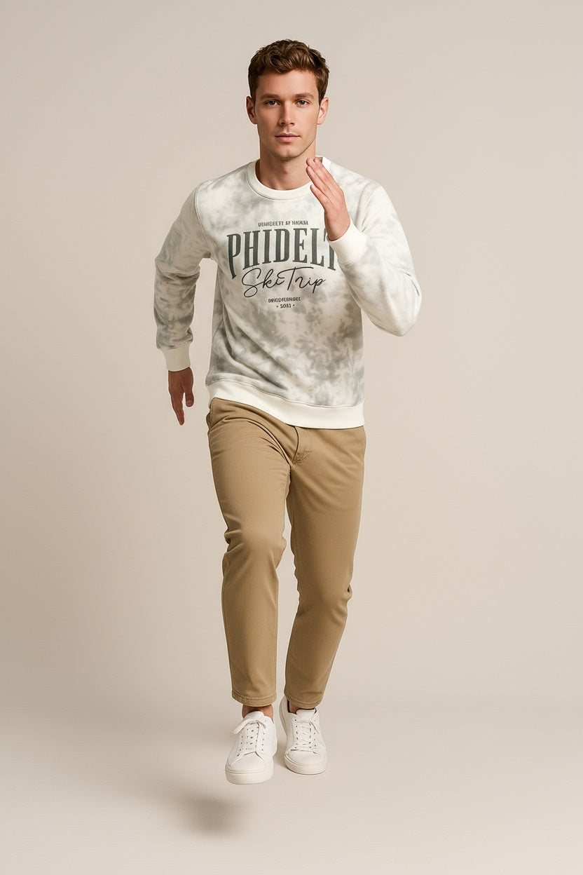 Ocatve Men Off White Camouflage Round Neck Sweatshirt